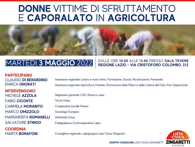 "Donne vittime di sfruttamento e caporalato in agricoltura"