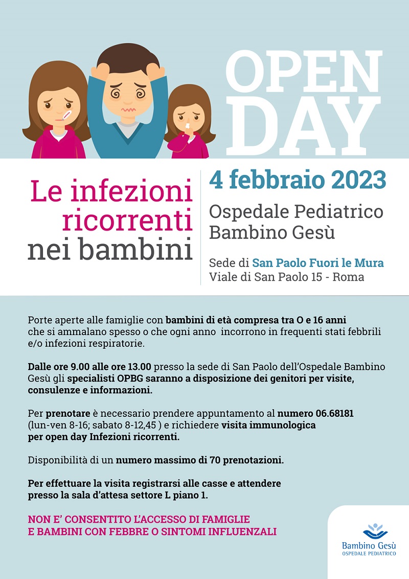 Open Day al Bambino Gesù per le infezioni ricorrenti, che sono episodi ripetuti, prevalentemente a carico dell'apparato respiratorio