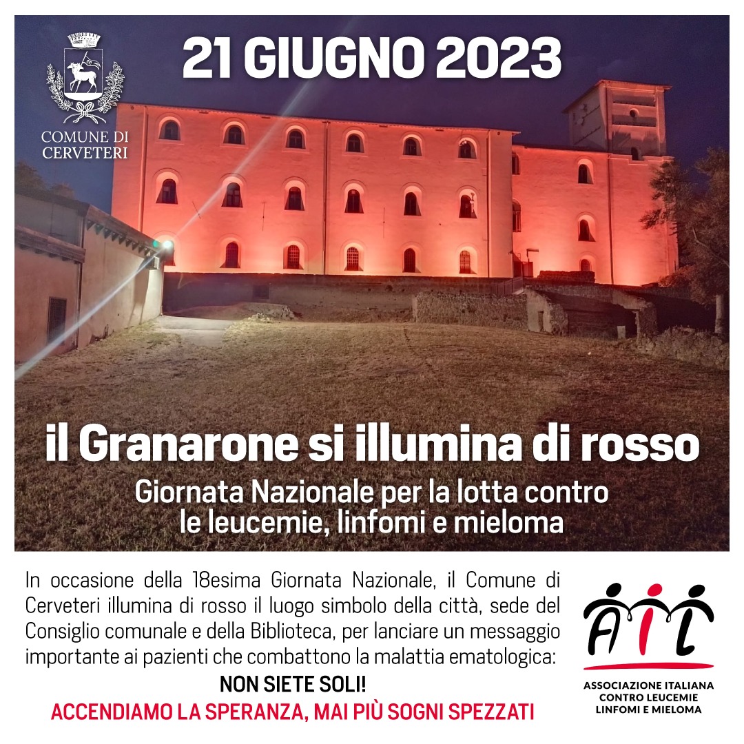 Palazzo del Granarone in rosso a Cerveteri il 21 giugno