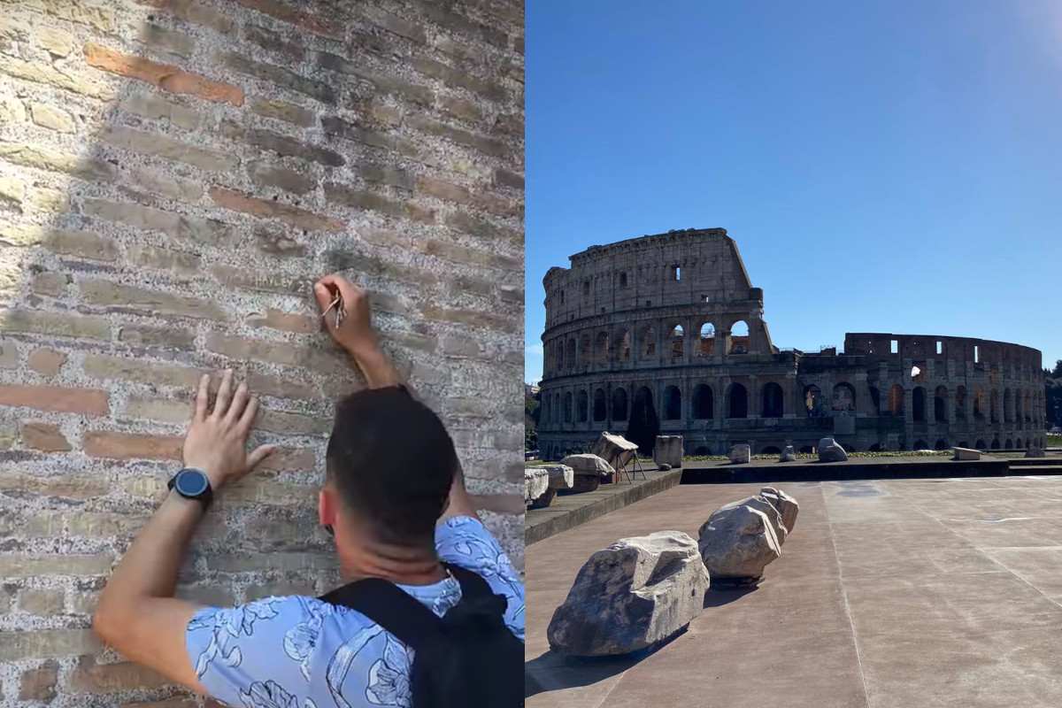 Colosseo sfregiato da turista