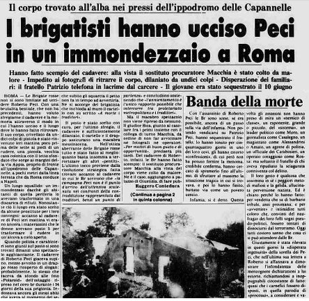 Roberto Peci assassinato a Roma