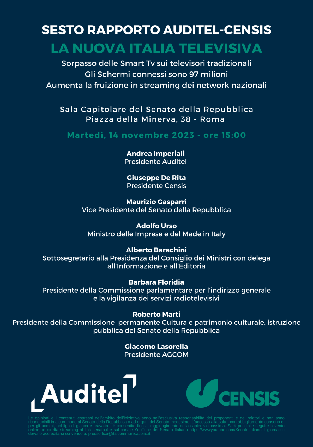 Sesto Rapporto Auditel-Censis "La nuova Italia televisiva"