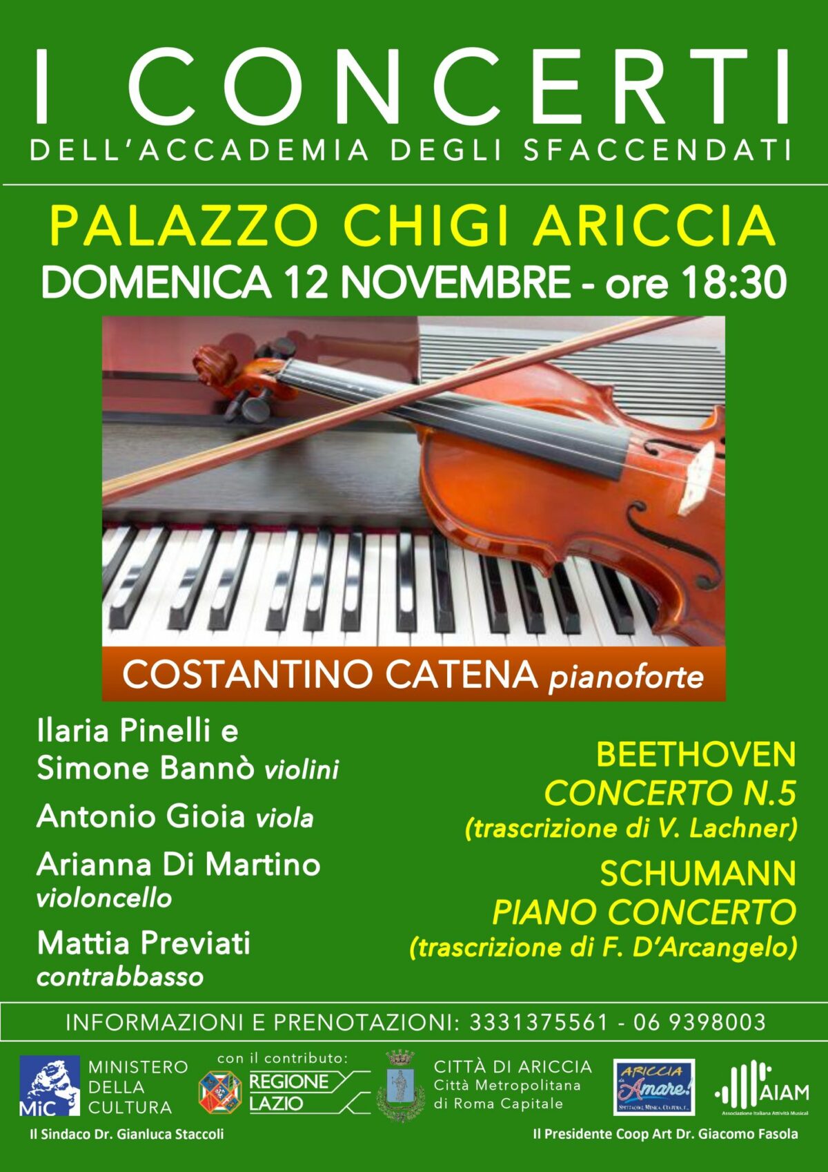appuntamento con due notissimi capolavori di Beethoven e Schumann ad Ariccia