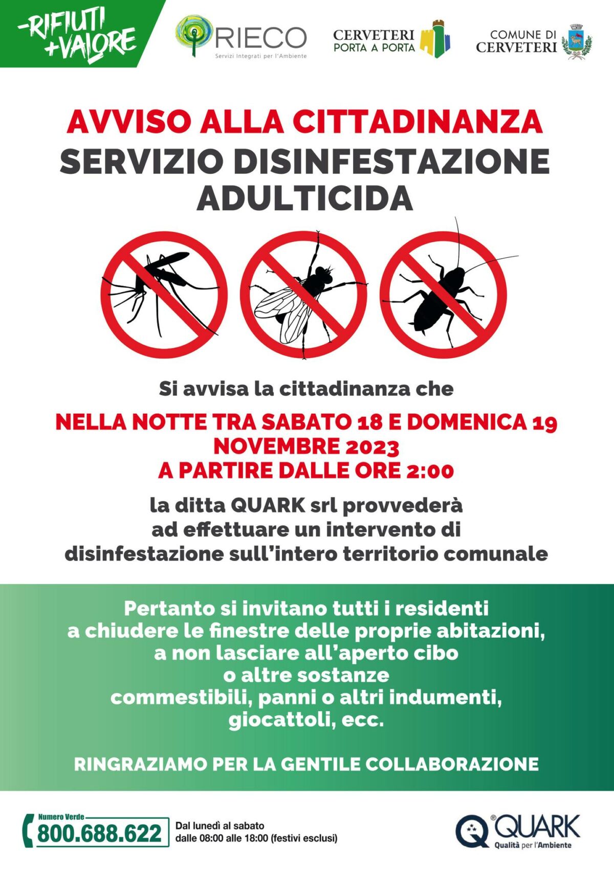 disinfestazione contro le zanzare a Cerveteri
