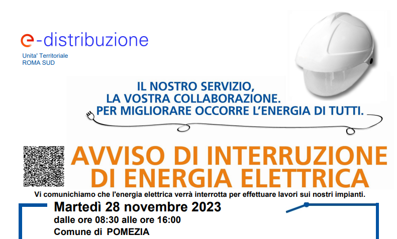interruzione energia elettrica a Pomezia per il prossimo martedì