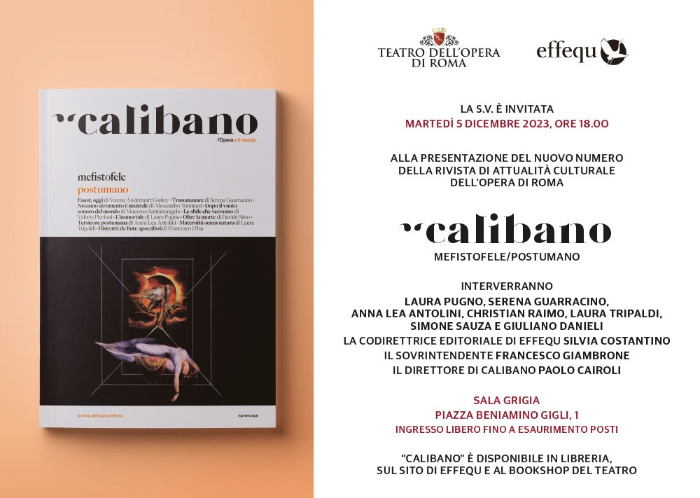 “Calibano. Mefistofele/Postumano”, il 5 dicembre