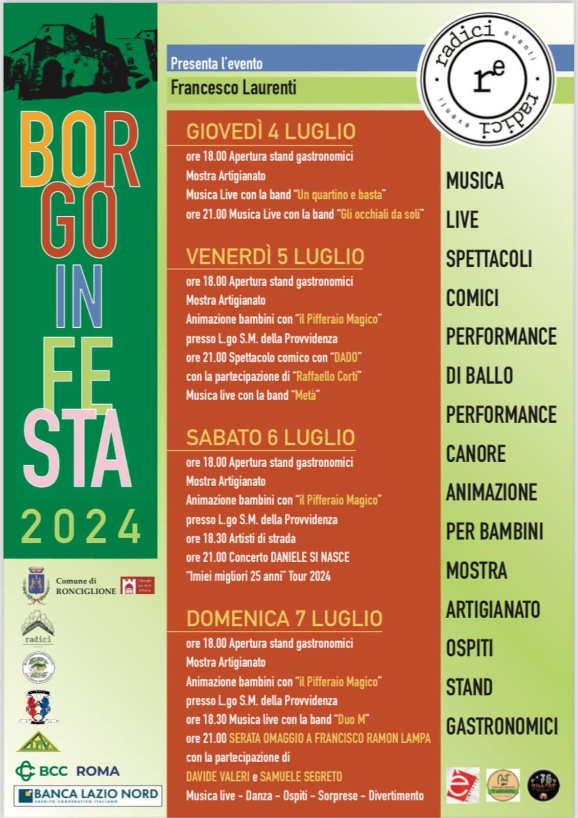 Borgo In Festa dal 4 al 7 luglio a Ronciglione