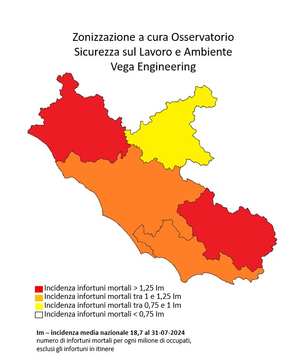 Regione Lazio in zona arancione per i morti sul lavoro