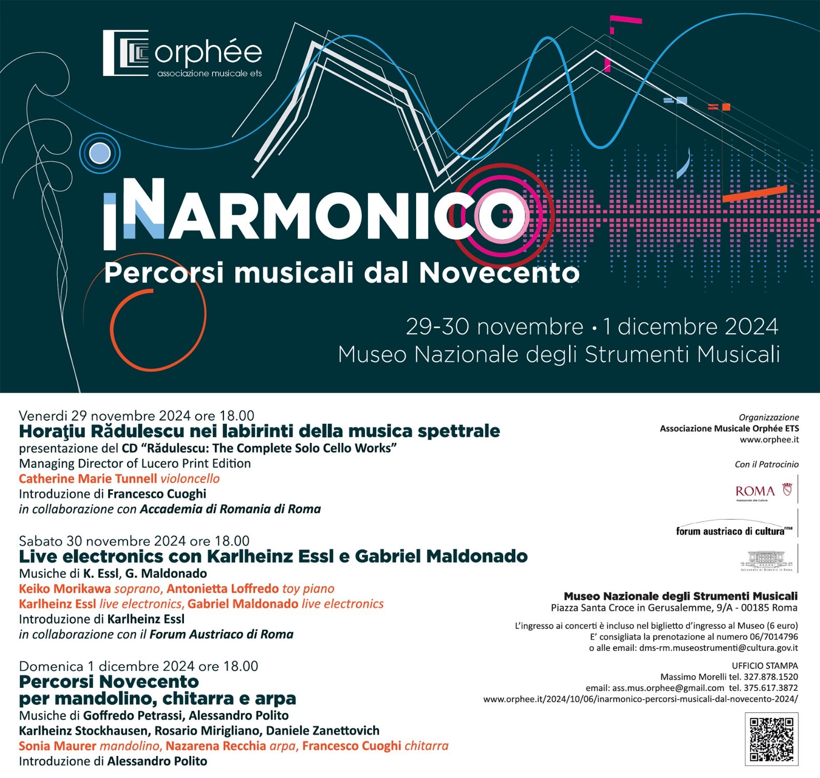 Il progetto “inArmonico - Percorsi musicali dal Novecento” dal 29 novembre