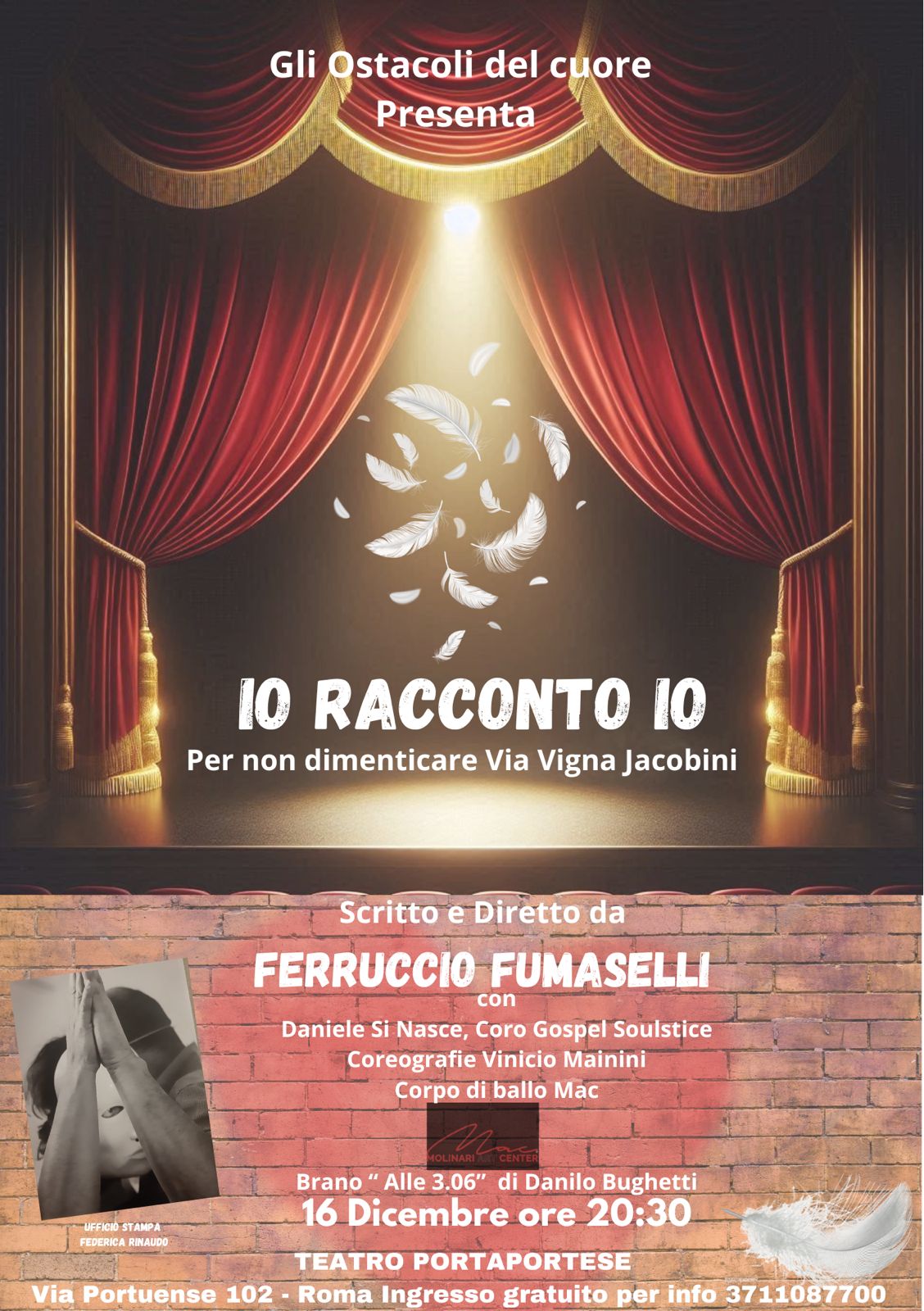 Al Teatro Porta Portese lo spettacolo "Io racconto…io" il 16 dicembre