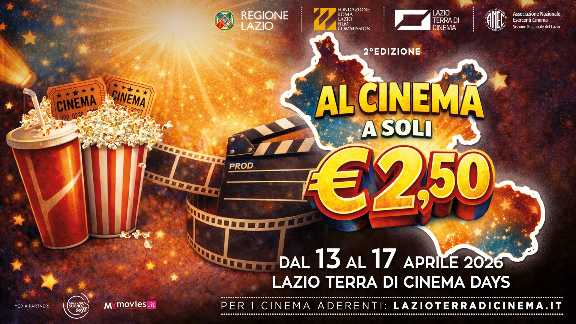 “Lazio Terra di Cinema Days” torna dal 13 al 17 aprile